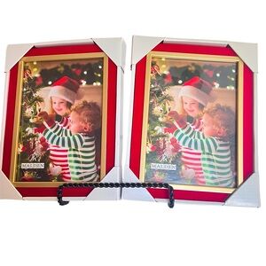 Two 5” x 7” Vivid Red Christmas Frames Trimmed with Brushed Gold by Malden.  NWT